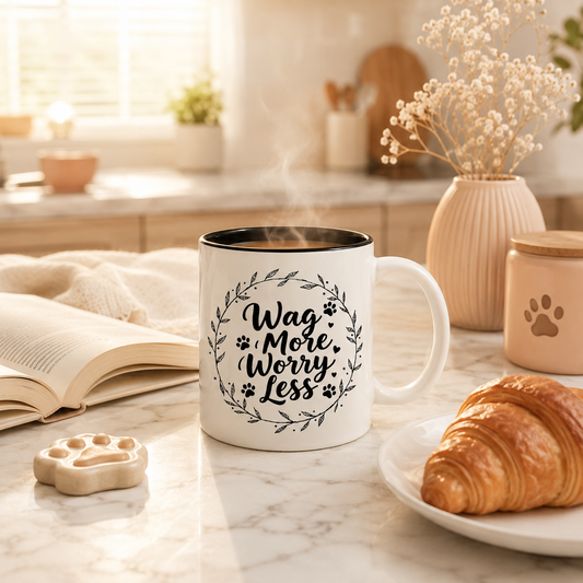 Wag More, Worry Less Dog Lover Coffee Mug — 'Forever Friends' Accent Ceramic Mug (11/15oz)