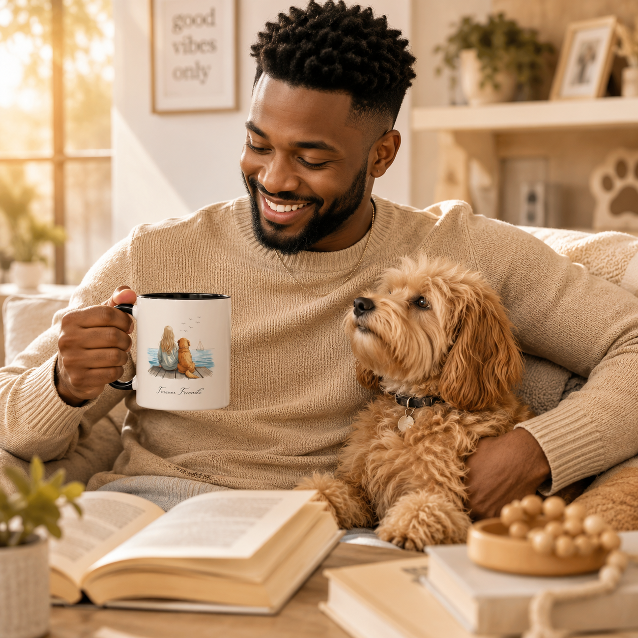 Wag More, Worry Less Dog Lover Coffee Mug — 'Forever Friends' Accent Ceramic Mug (11/15oz)