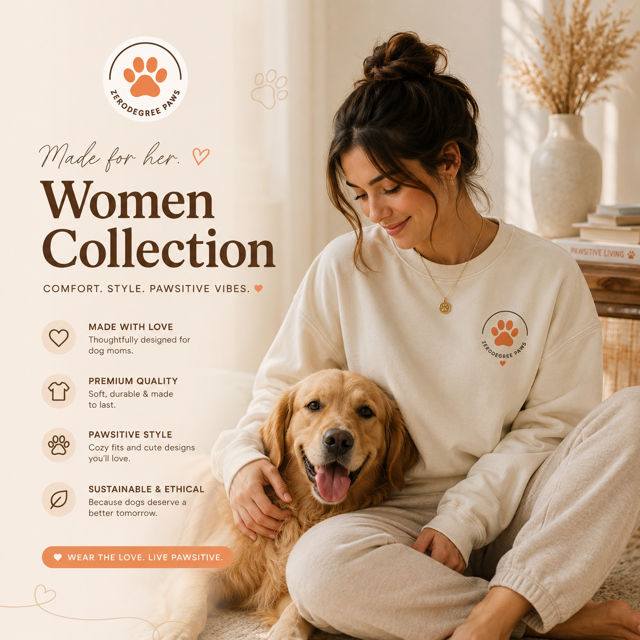 Women’s dog lover apparel collection with cozy premium outfits by Zero Degree Paws