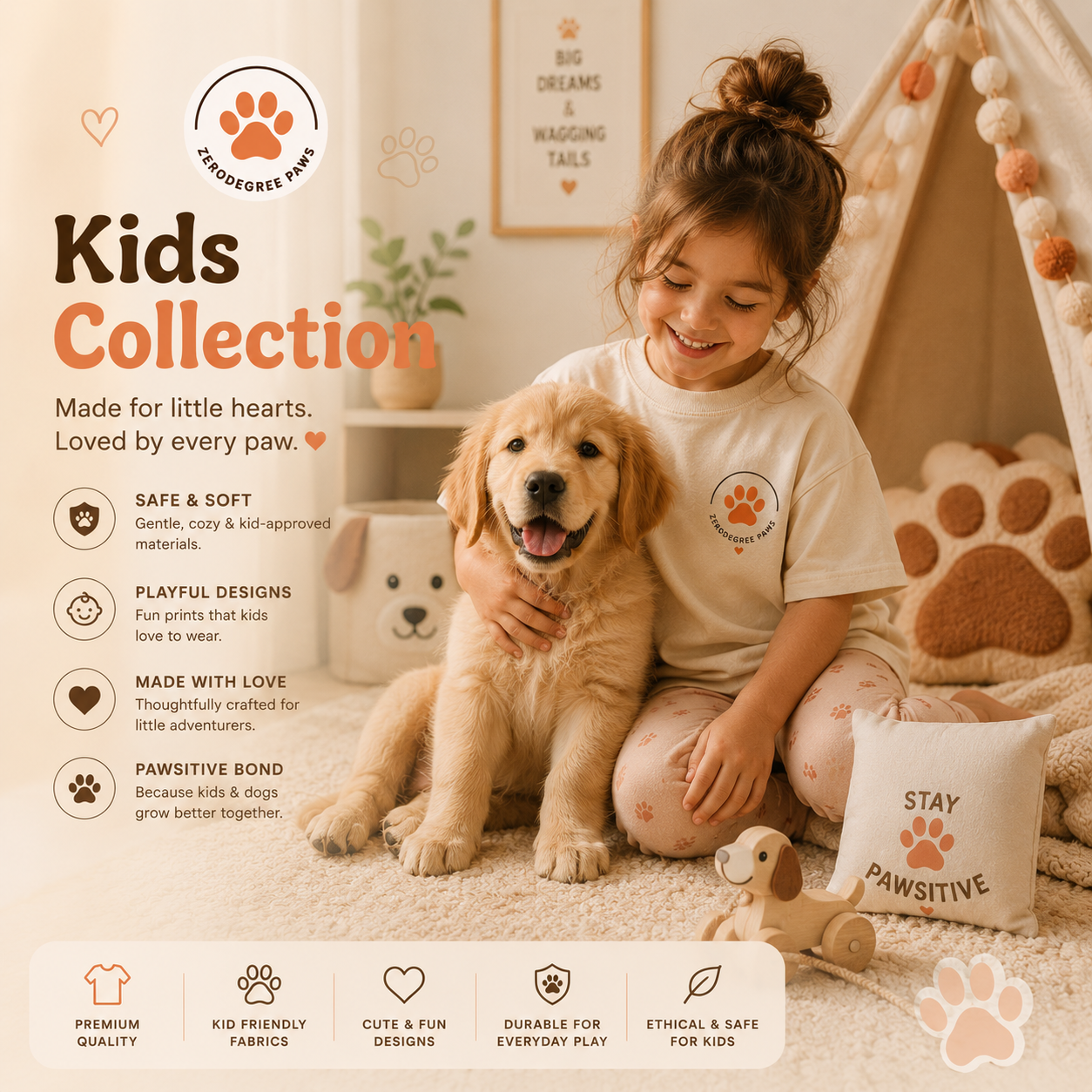 Kids dog lover apparel collection with cute pet-inspired clothing by Zero Degree Paws