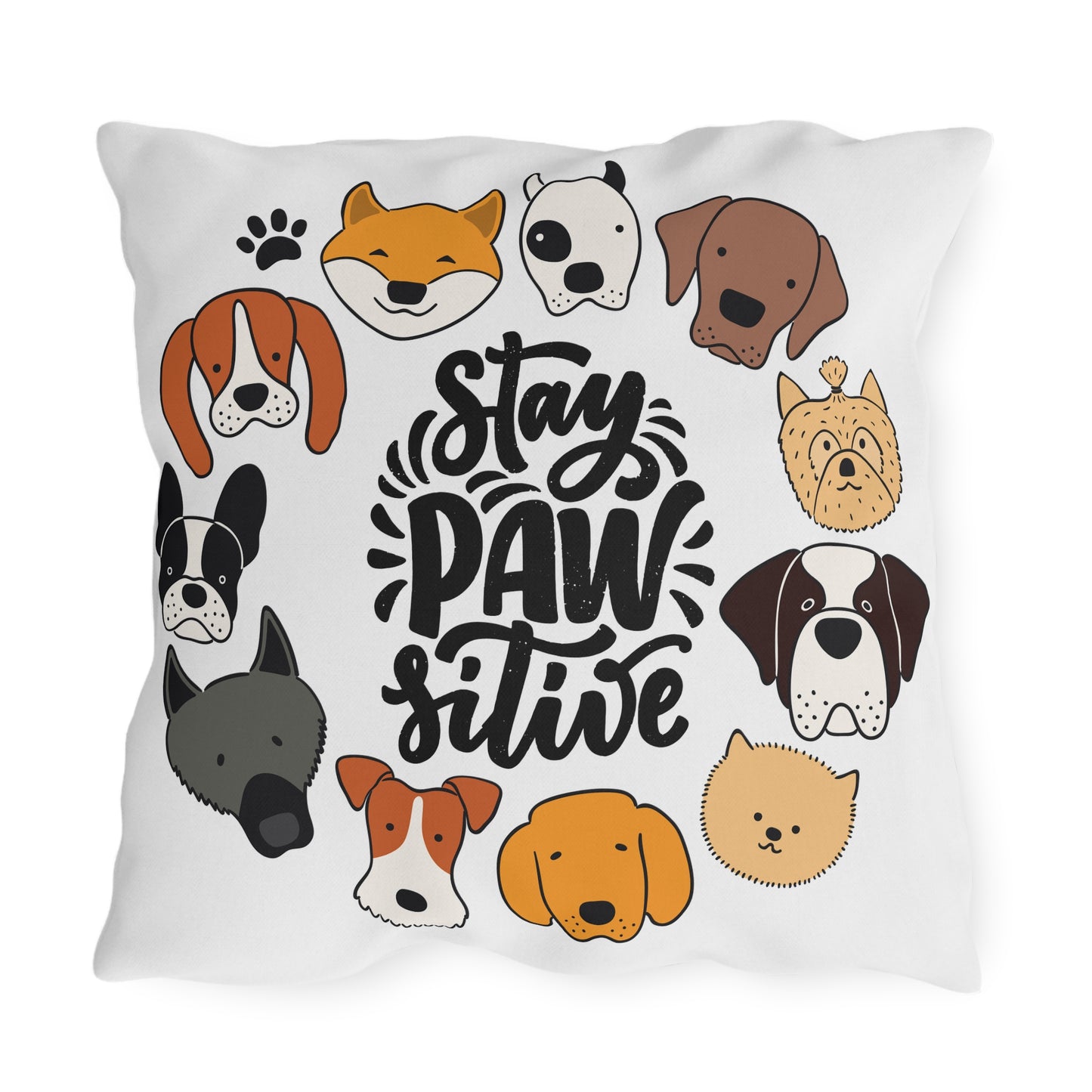 Stay Pawsitive Outdoor Pillow – Dog Lover Decorative Throw Pillow (Wag More, Worry Less)