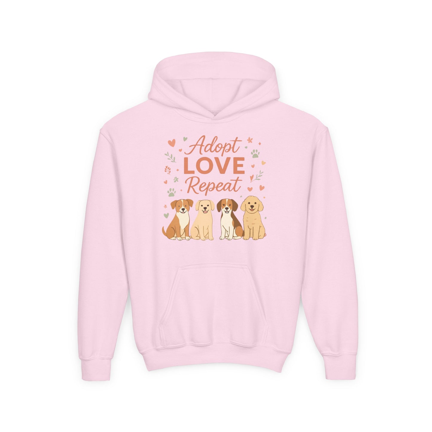 Adopt Love Repeat Hoodie — “My Therapist Has Four Legs” Youth Dog Rescue Sweatshirt