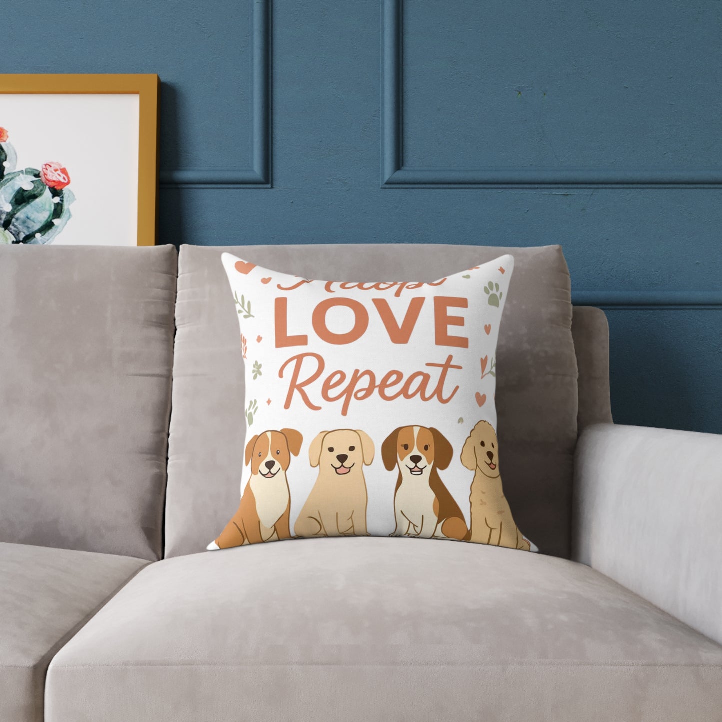 Adopt Love Repeat Dog Pillow — "My Therapist Has Four Legs" Square Throw Pillow