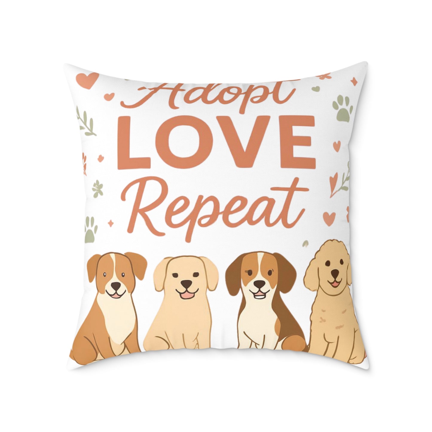 Adopt Love Repeat Dog Pillow — "My Therapist Has Four Legs" Square Throw Pillow