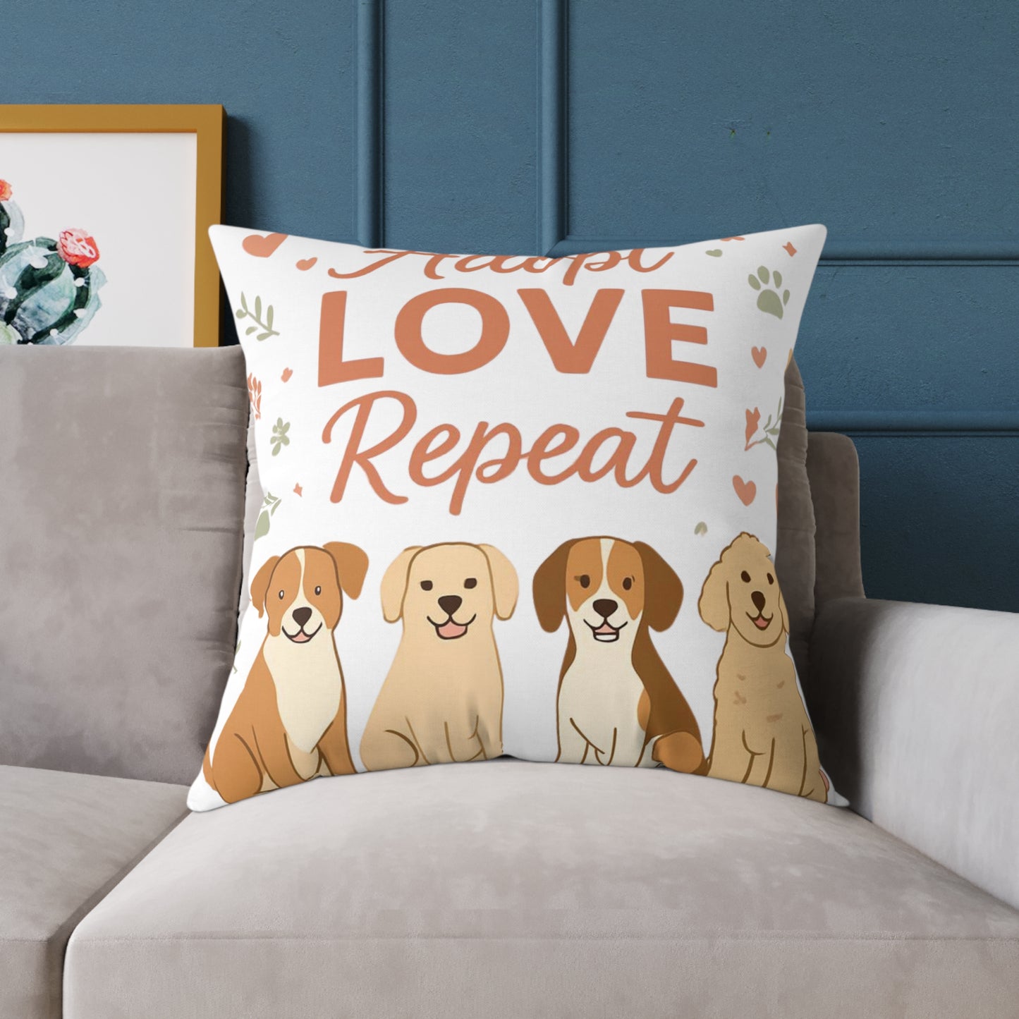 Adopt Love Repeat Dog Pillow — "My Therapist Has Four Legs" Square Throw Pillow