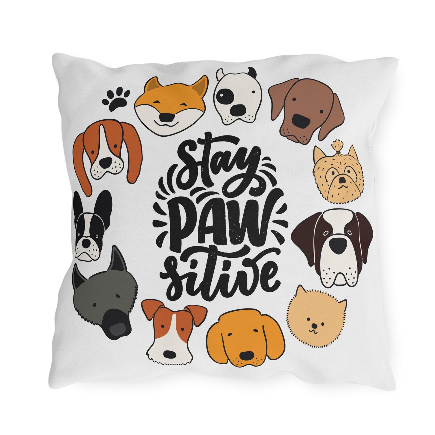 Stay Pawsitive Outdoor Pillow – Dog Lover Decorative Throw Pillow (Wag More, Worry Less)