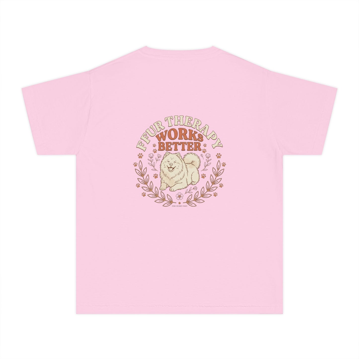 Youth Tee — “Less Humans More Dogs / Puppy Therapy Works Better” Cute Dog Graphic Shirt