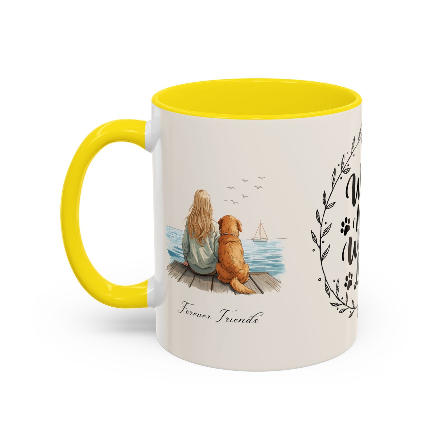 Wag More, Worry Less Dog Lover Coffee Mug — 'Forever Friends' Accent Ceramic Mug (11/15oz)