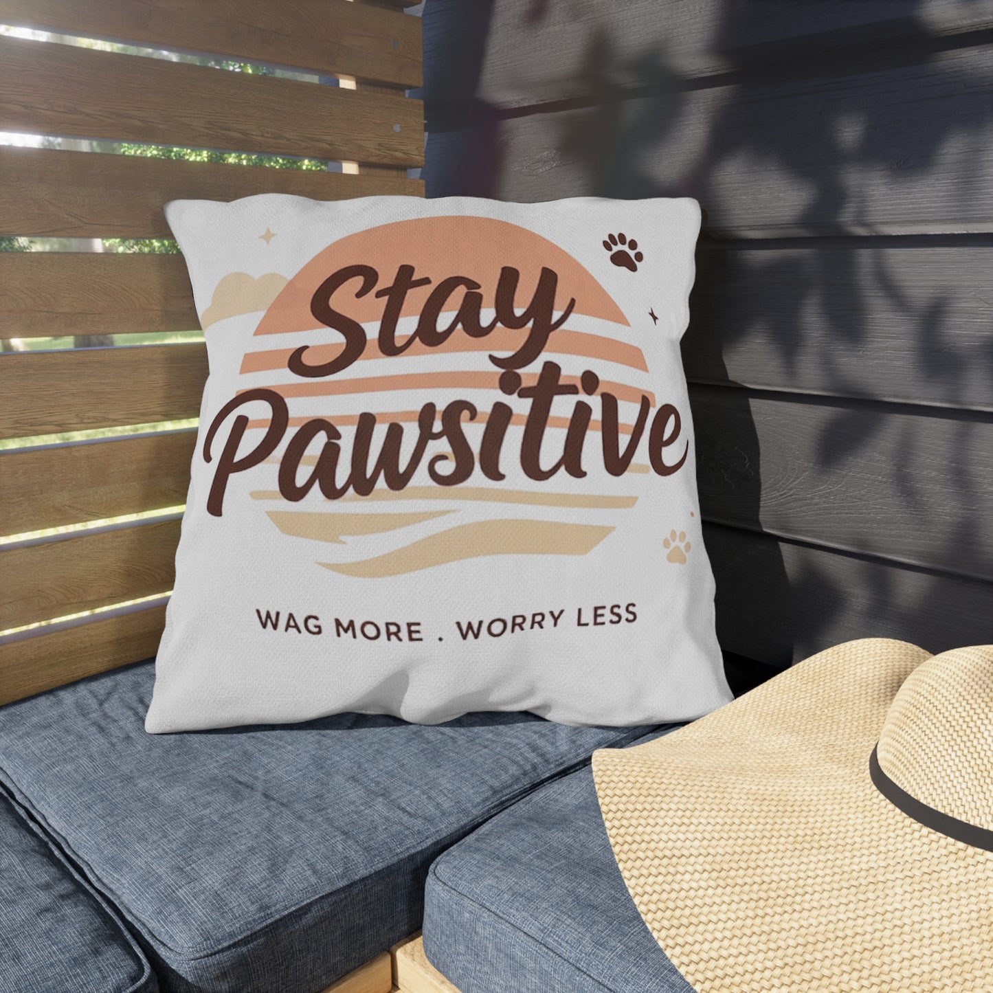 Stay Pawsitive Outdoor Pillow – Dog Lover Decorative Throw Pillow (Wag More, Worry Less)