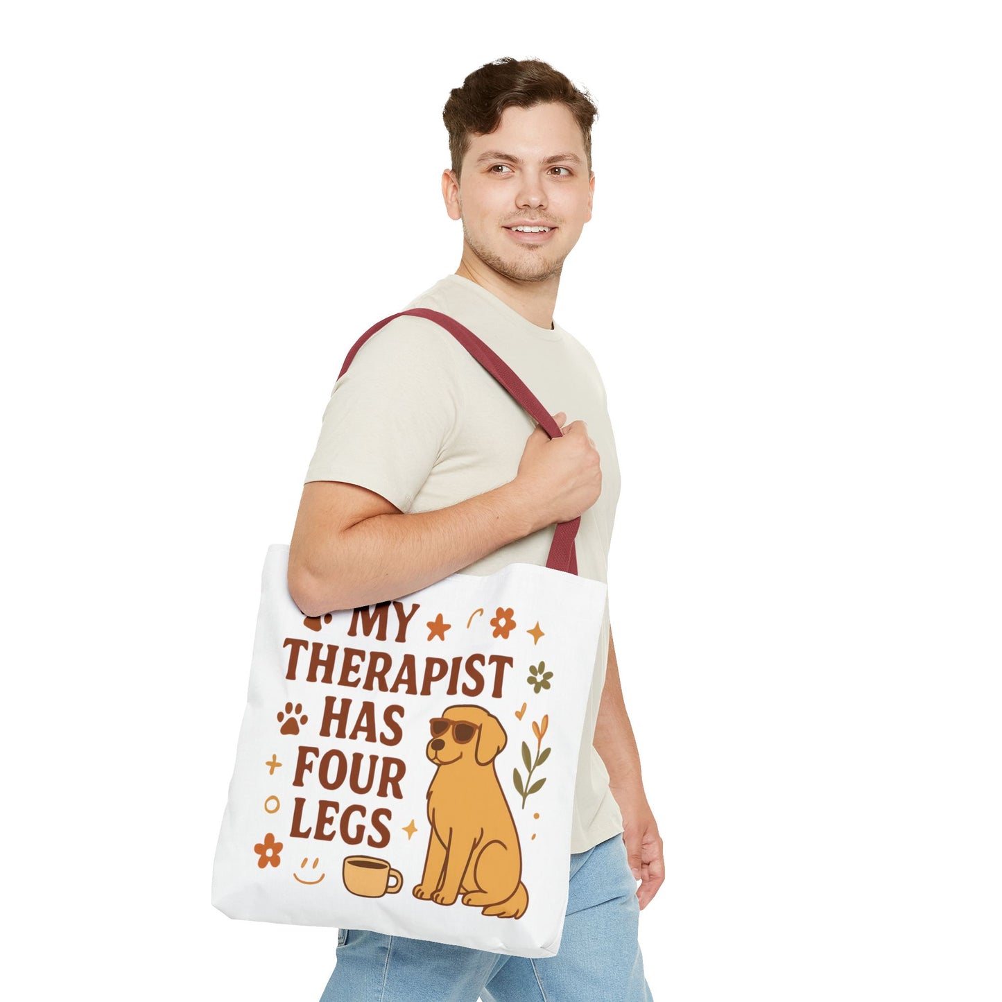 Dog Lover Tote Bag – "My Therapist Has Four Legs" & "Adopt Love Repeat" Canvas Tote