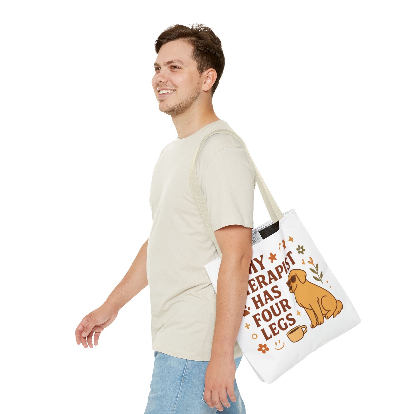 Dog Lover Tote Bag – "My Therapist Has Four Legs" & "Adopt Love Repeat" Canvas Tote
