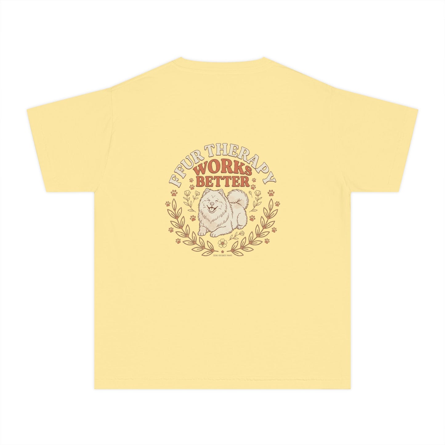 Youth Tee — “Less Humans More Dogs / Puppy Therapy Works Better” Cute Dog Graphic Shirt