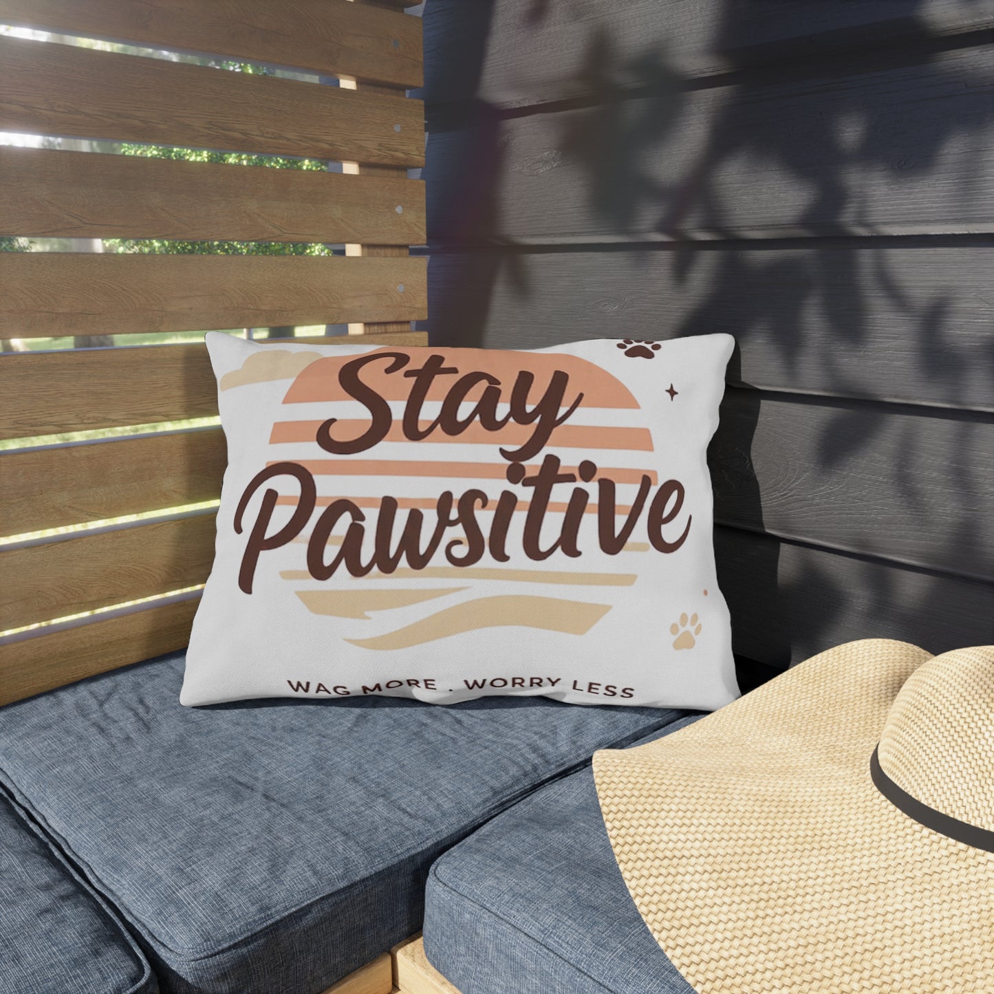 Stay Pawsitive Outdoor Pillow – Dog Lover Decorative Throw Pillow (Wag More, Worry Less)