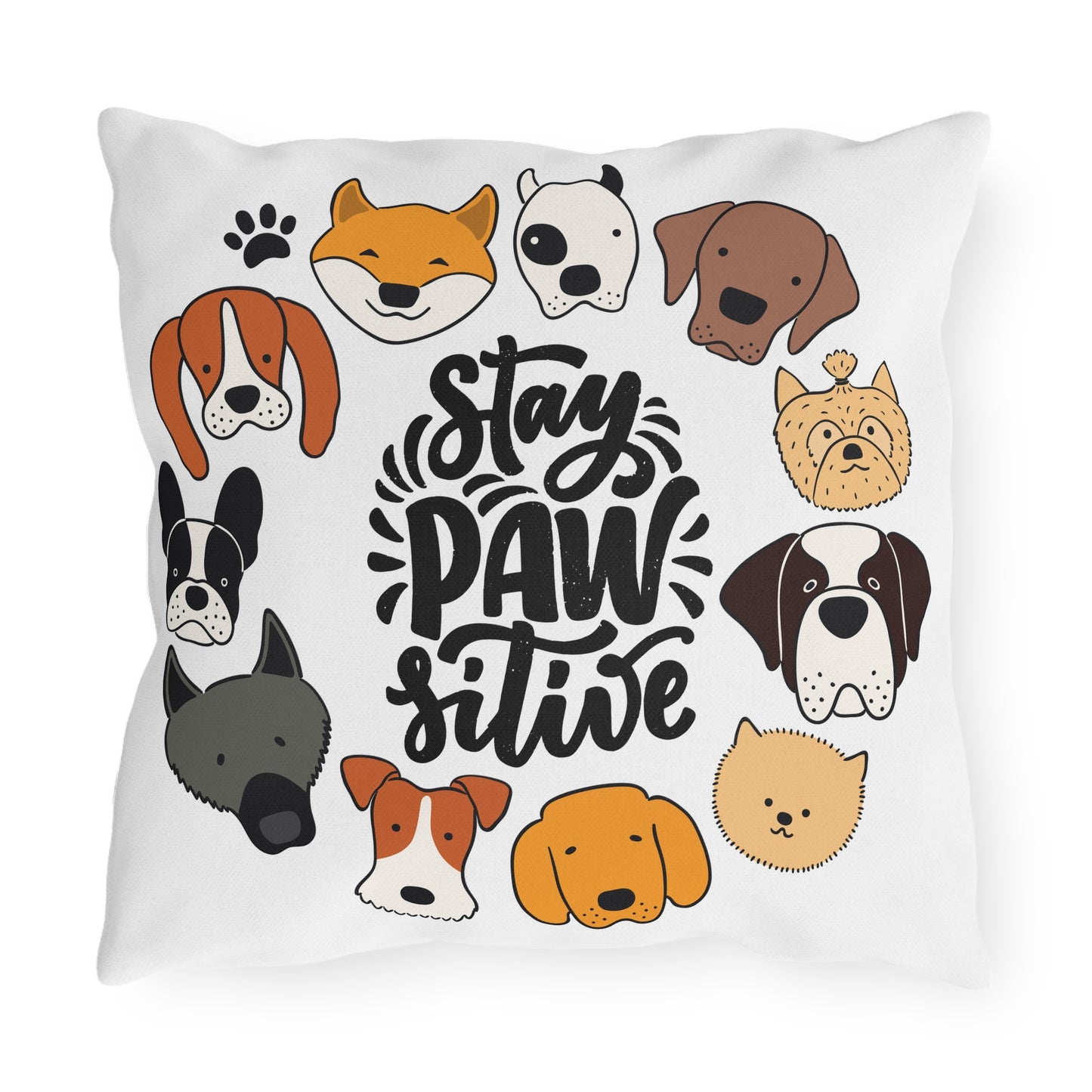 Stay Pawsitive Outdoor Pillow – Dog Lover Decorative Throw Pillow (Wag More, Worry Less)