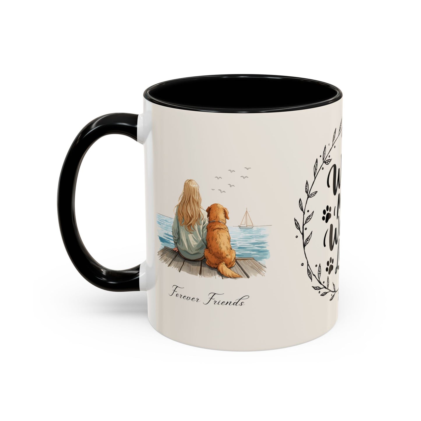 Wag More, Worry Less Dog Lover Coffee Mug — 'Forever Friends' Accent Ceramic Mug (11/15oz)