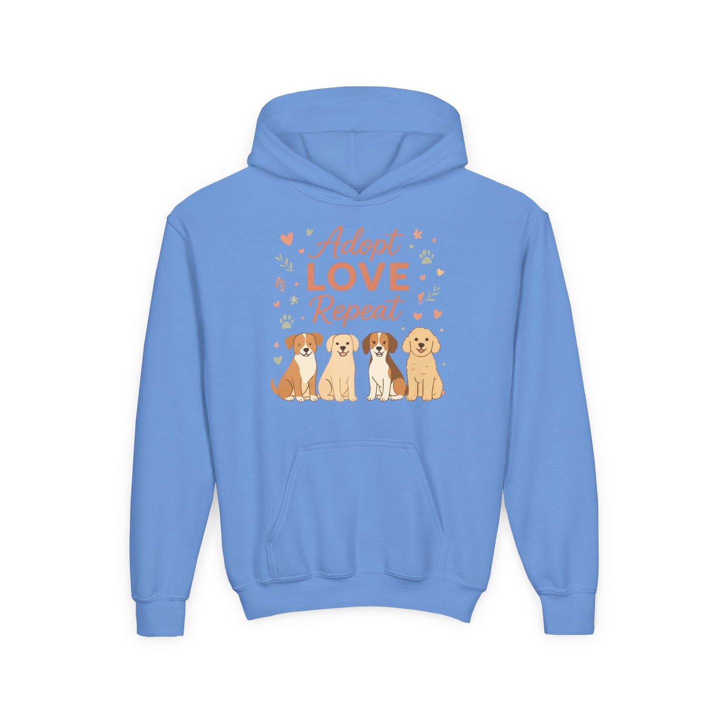 Adopt Love Repeat Hoodie — “My Therapist Has Four Legs” Youth Dog Rescue Sweatshirt