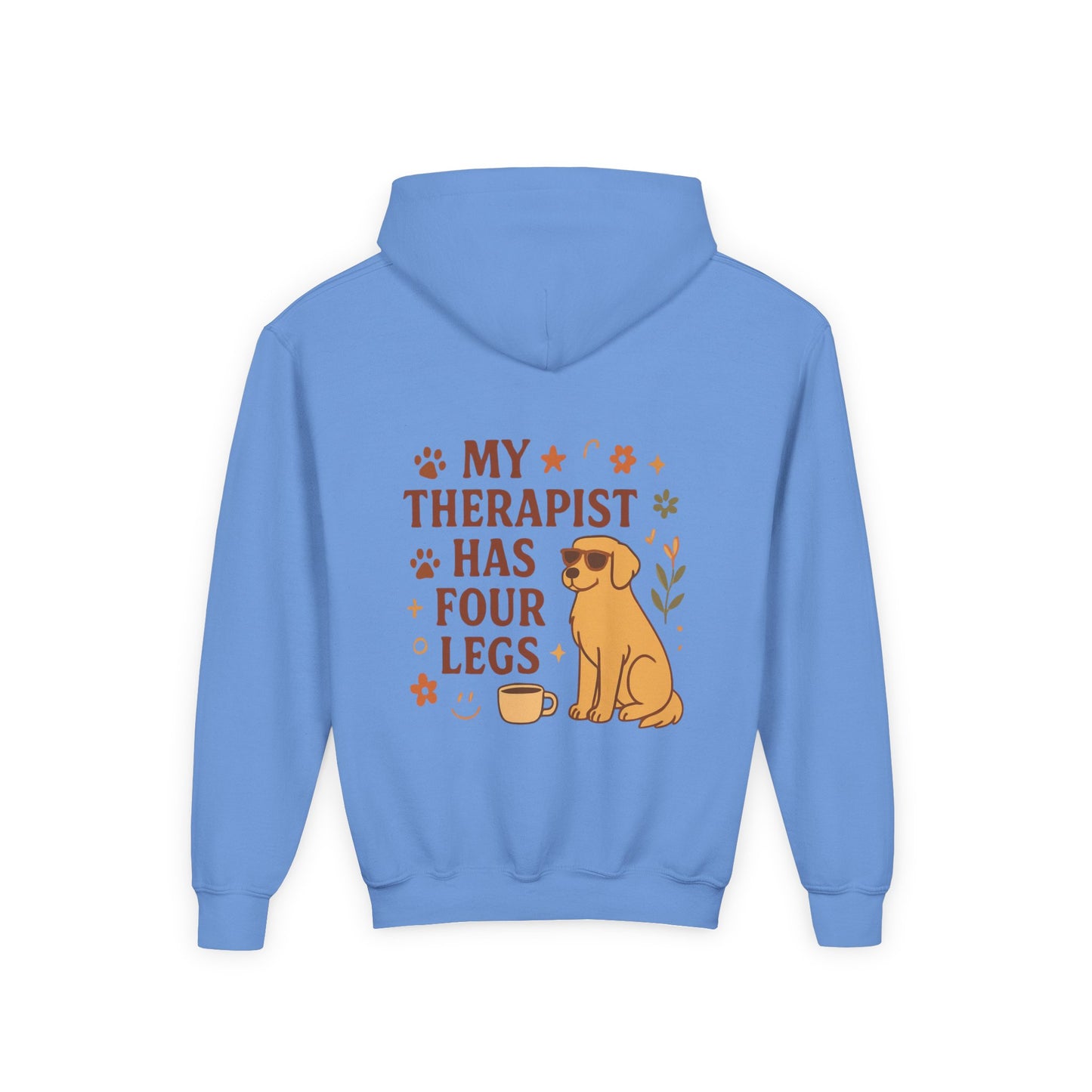 Adopt Love Repeat Hoodie — “My Therapist Has Four Legs” Youth Dog Rescue Sweatshirt