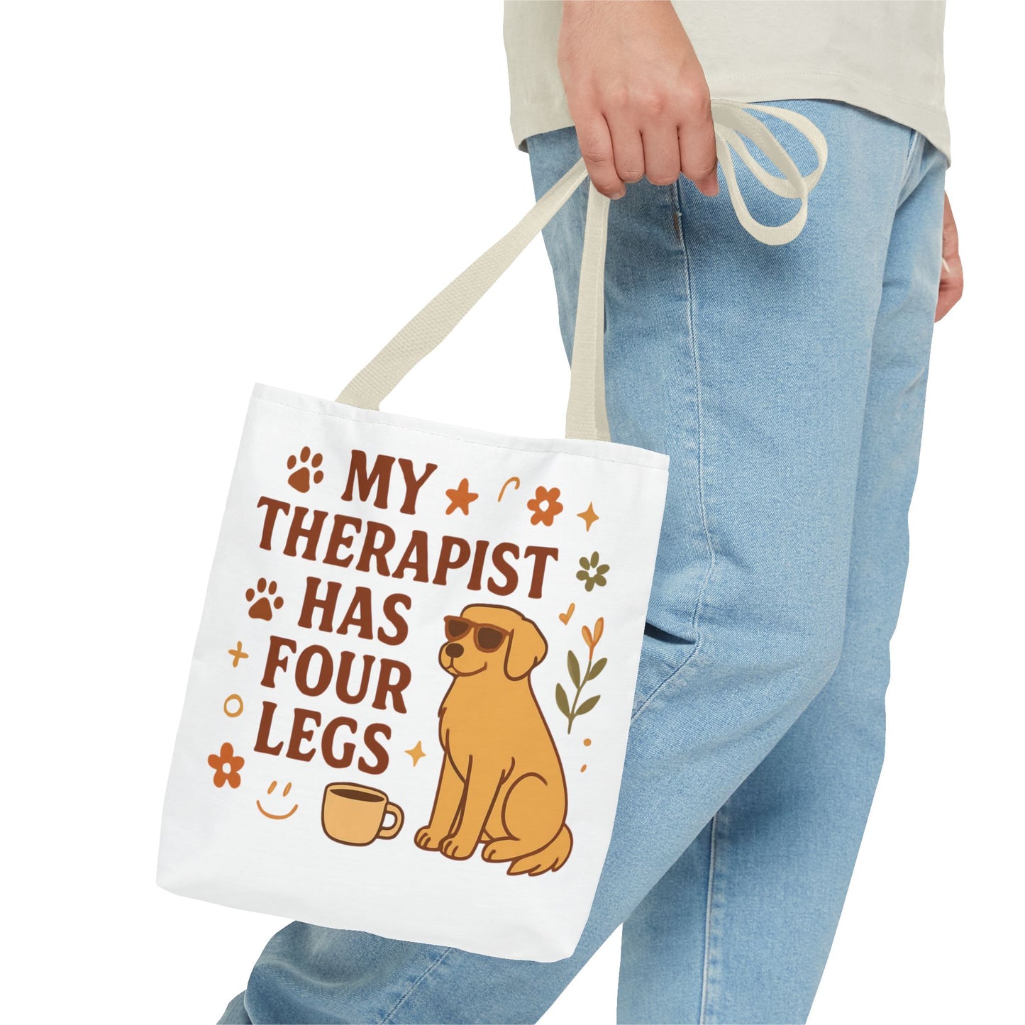 Dog Lover Tote Bag – "My Therapist Has Four Legs" & "Adopt Love Repeat" Canvas Tote