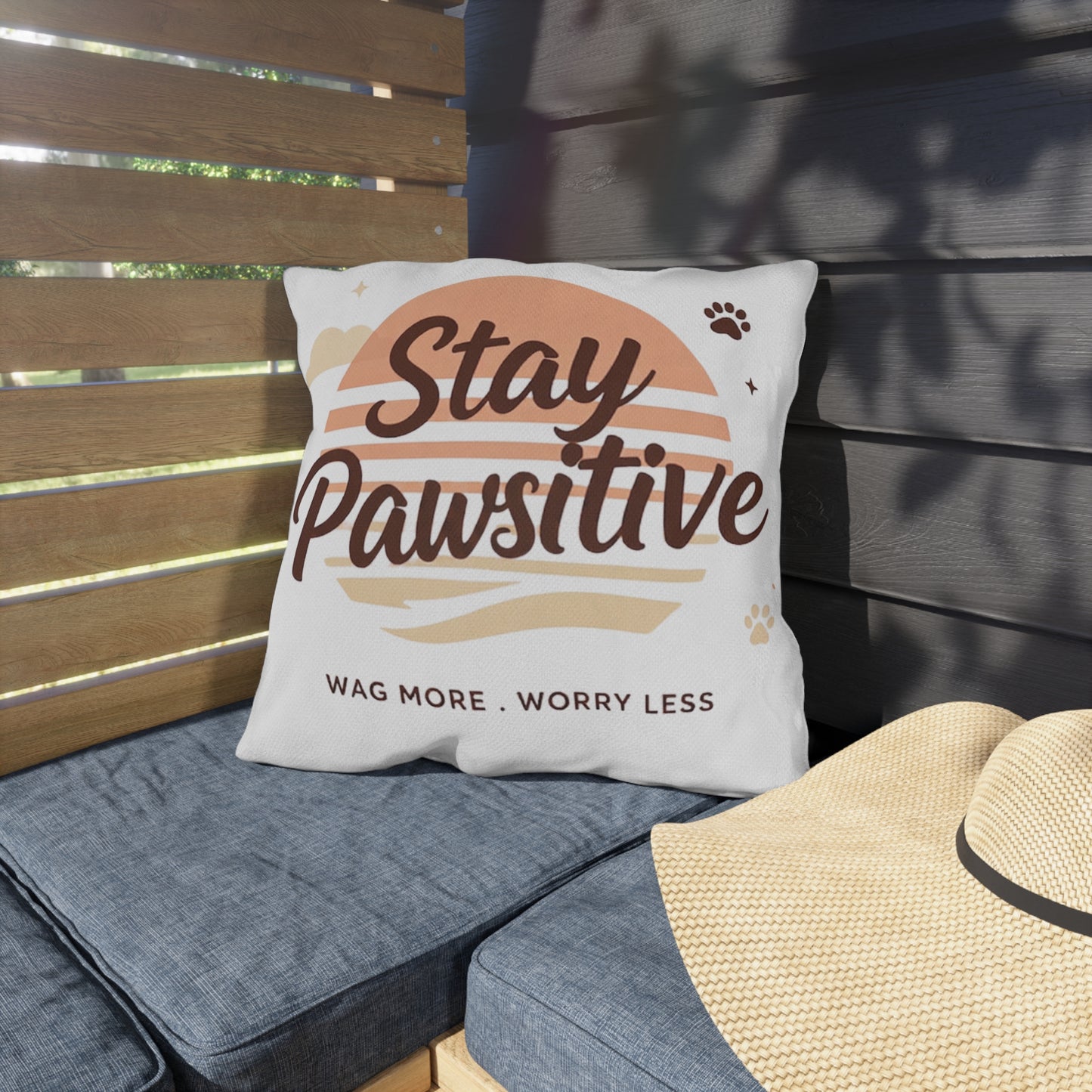 Stay Pawsitive Outdoor Pillow – Dog Lover Decorative Throw Pillow (Wag More, Worry Less)