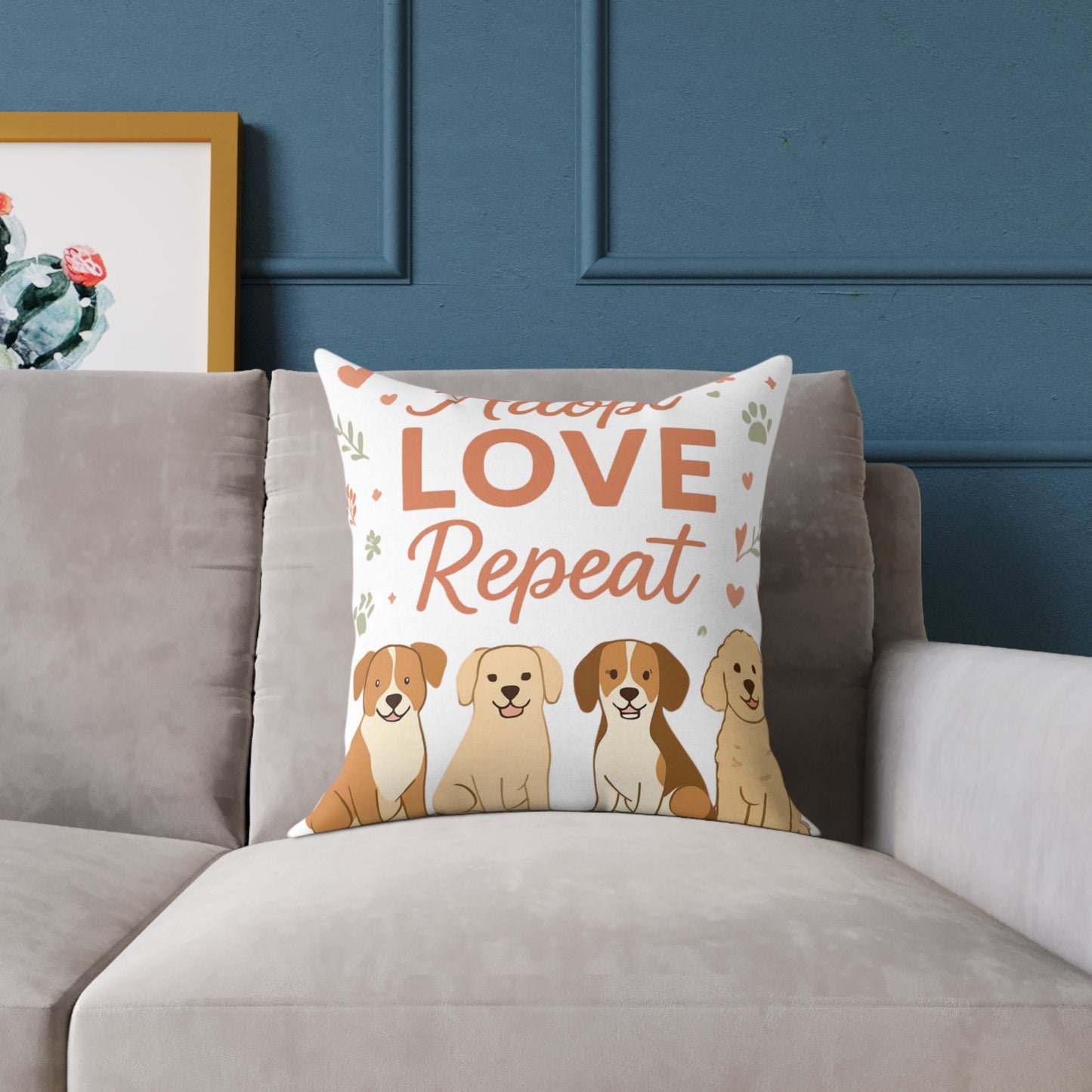 Adopt Love Repeat Dog Pillow — "My Therapist Has Four Legs" Square Throw Pillow
