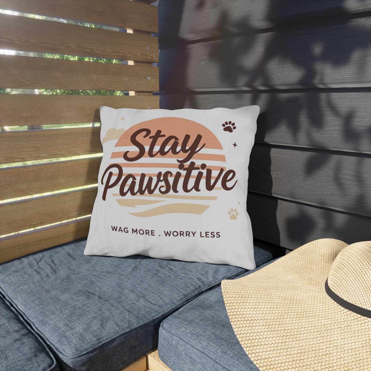 Stay Pawsitive Outdoor Pillow – Dog Lover Decorative Throw Pillow (Wag More, Worry Less)