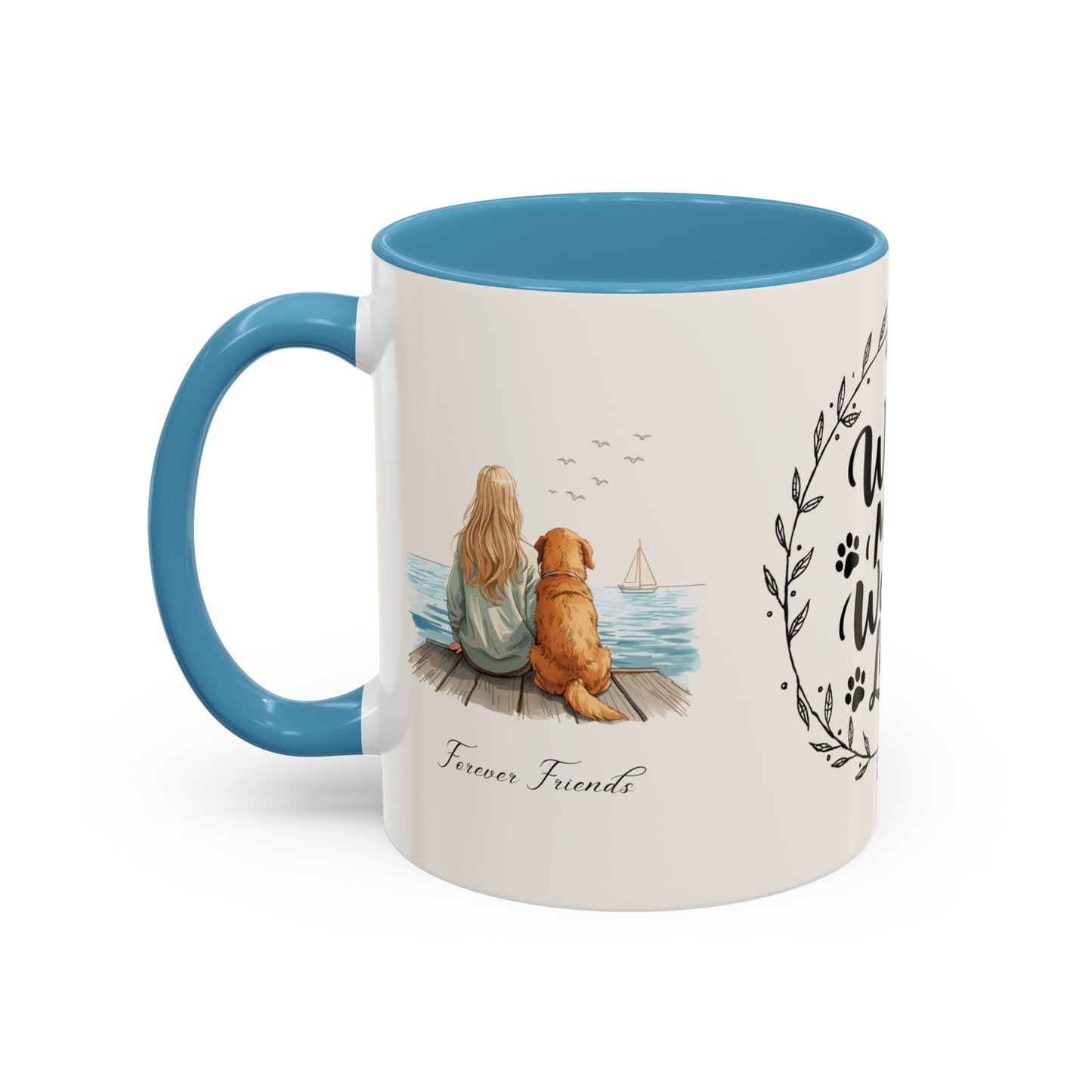 Wag More, Worry Less Dog Lover Coffee Mug — 'Forever Friends' Accent Ceramic Mug (11/15oz)