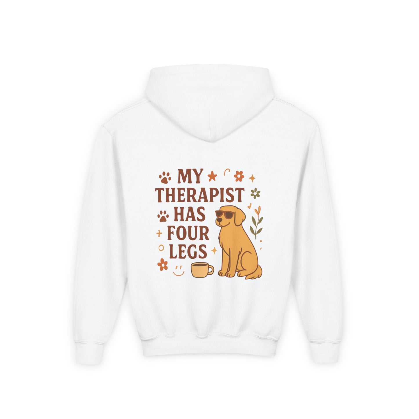Adopt Love Repeat Hoodie — “My Therapist Has Four Legs” Youth Dog Rescue Sweatshirt