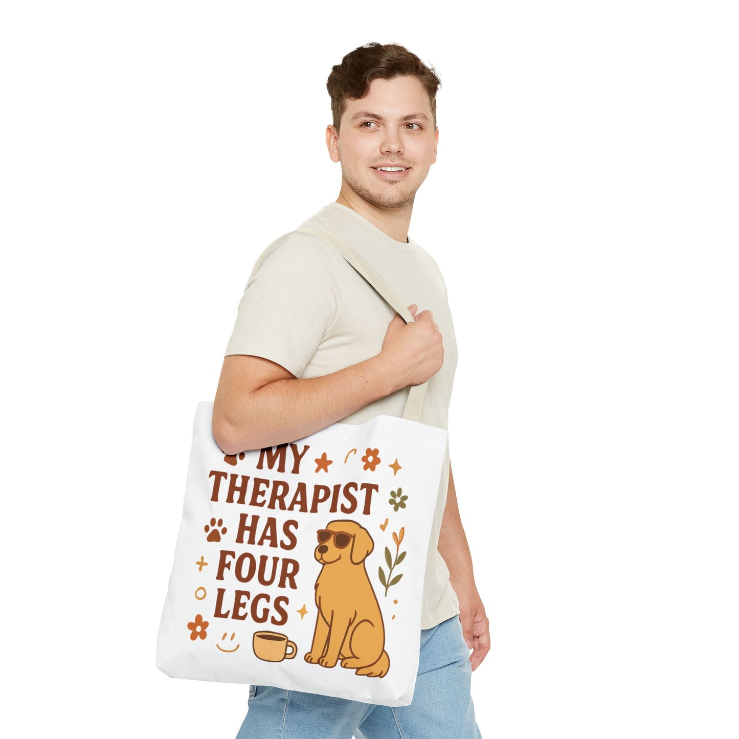 Dog Lover Tote Bag – "My Therapist Has Four Legs" & "Adopt Love Repeat" Canvas Tote