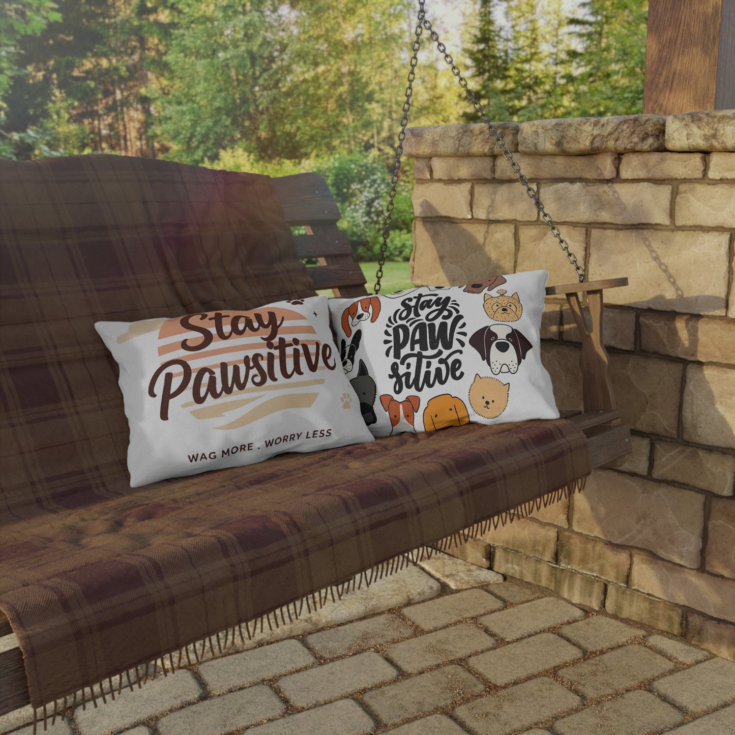 Stay Pawsitive Outdoor Pillow – Dog Lover Decorative Throw Pillow (Wag More, Worry Less)
