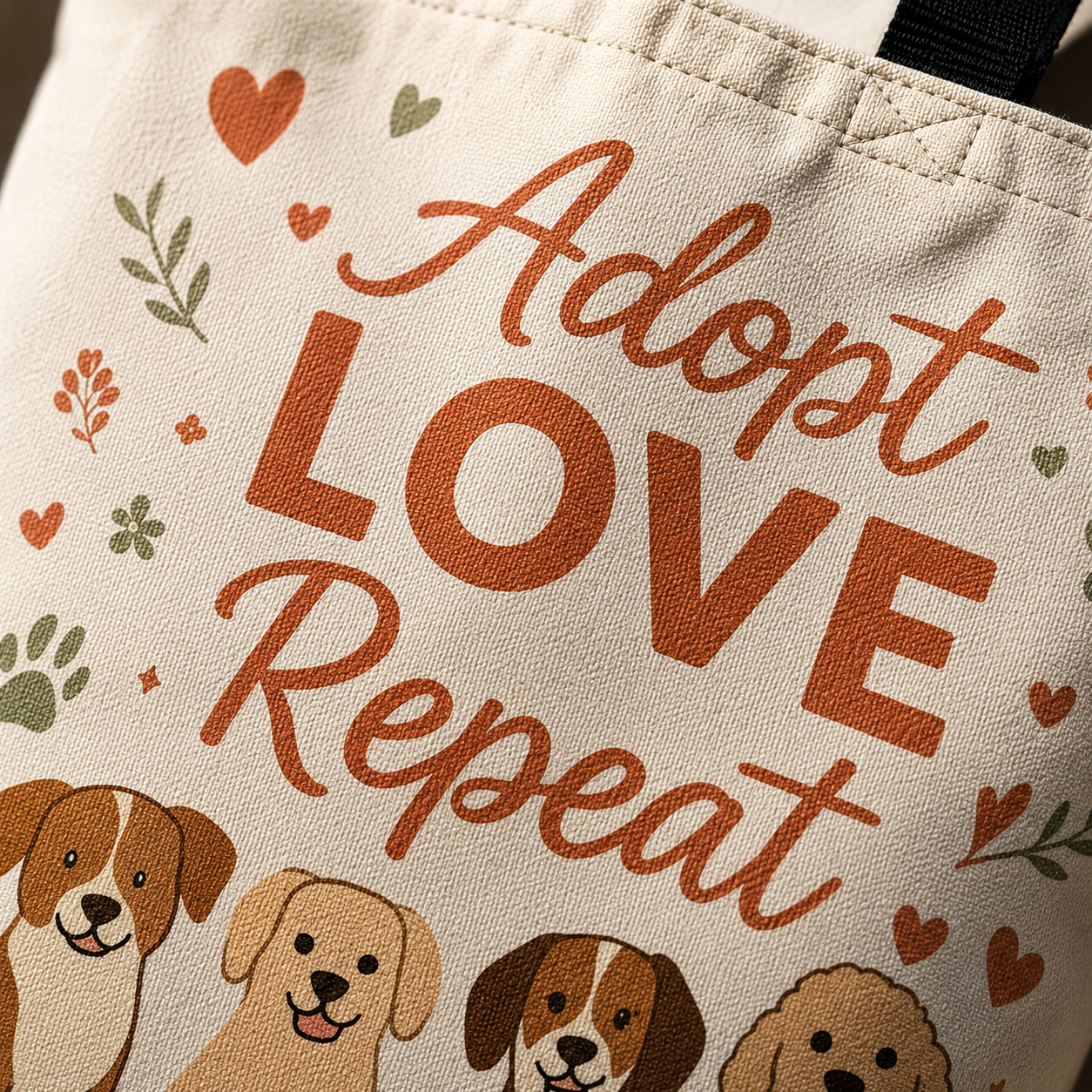 Dog Lover Tote Bag – "My Therapist Has Four Legs" & "Adopt Love Repeat" Canvas Tote