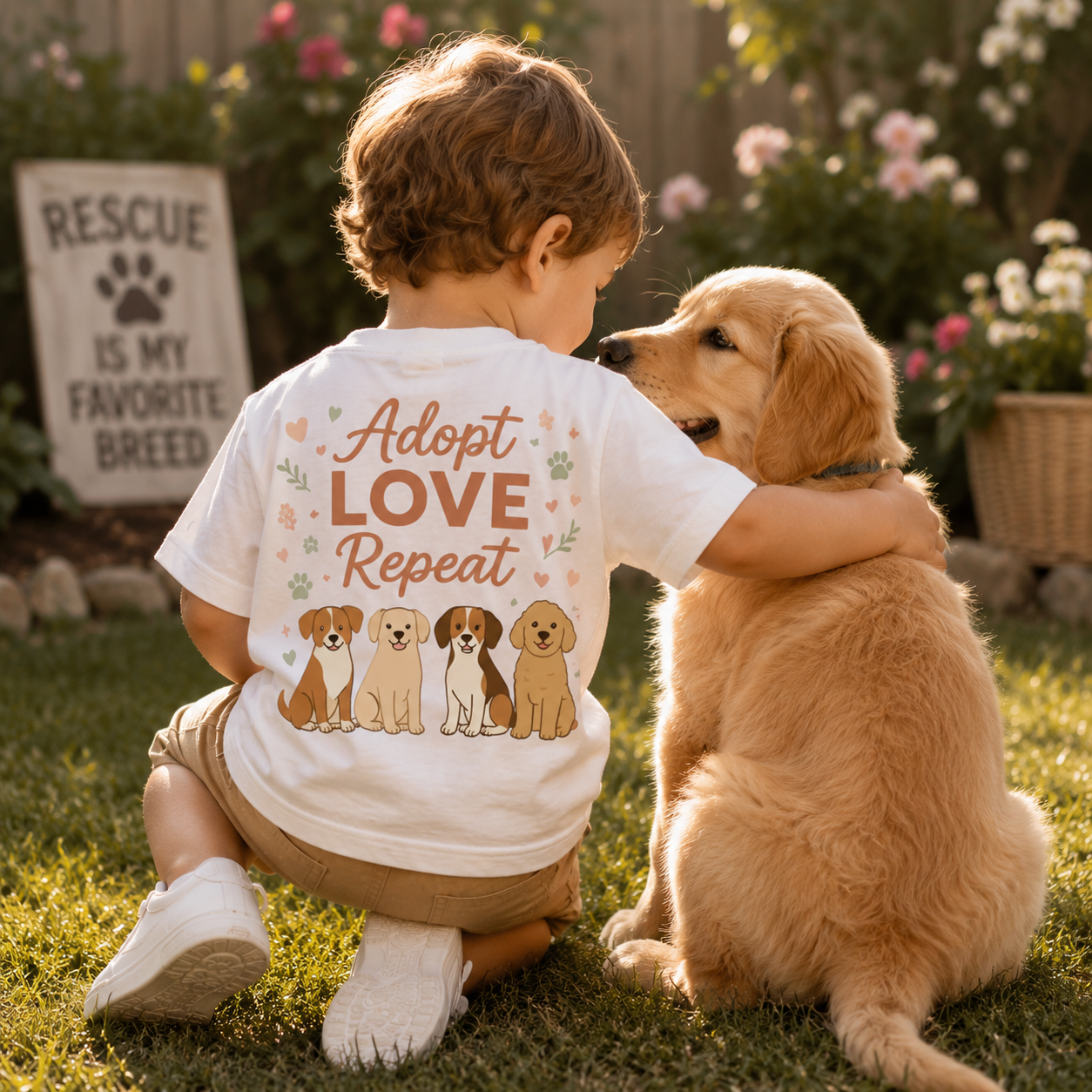 Toddler Tee — "My Therapist Has Four Legs" / "Adopt Love Repeat" Puppy Rescue Shirt