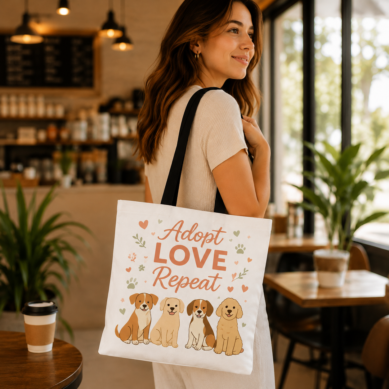 Dog Lover Tote Bag – "My Therapist Has Four Legs" & "Adopt Love Repeat" Canvas Tote
