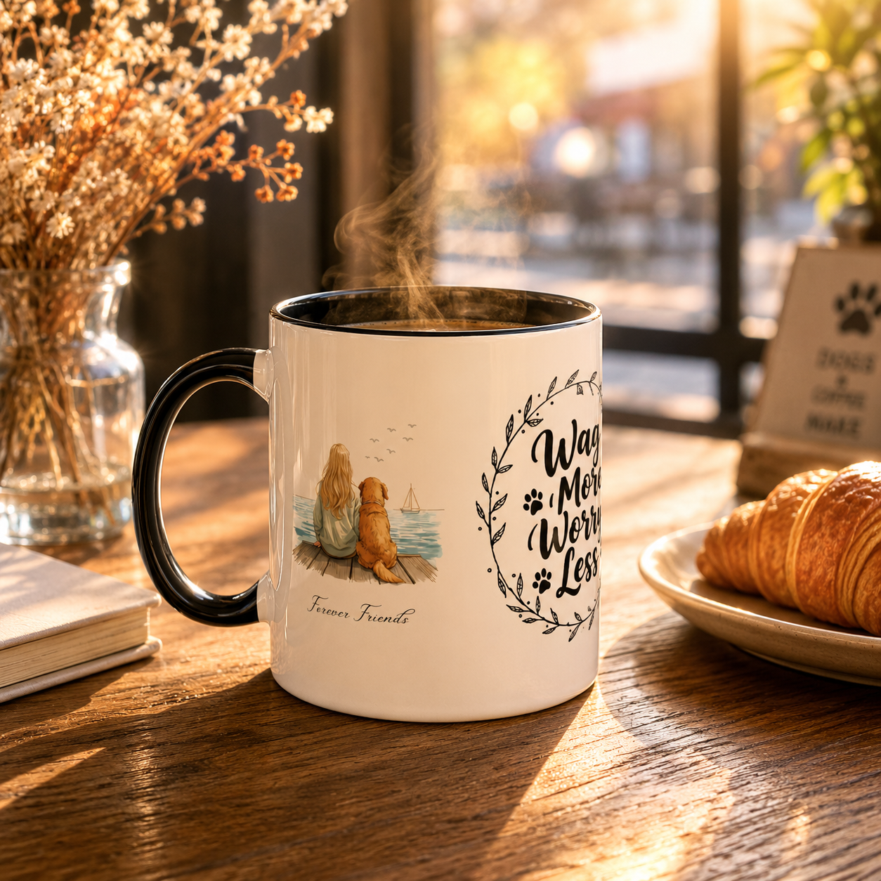 Wag More, Worry Less Dog Lover Coffee Mug — 'Forever Friends' Accent Ceramic Mug (11/15oz)