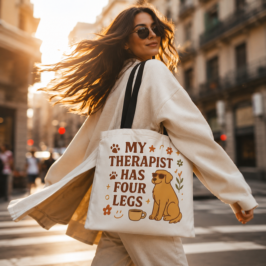 Dog Lover Tote Bag – "My Therapist Has Four Legs" & "Adopt Love Repeat" Canvas Tote
