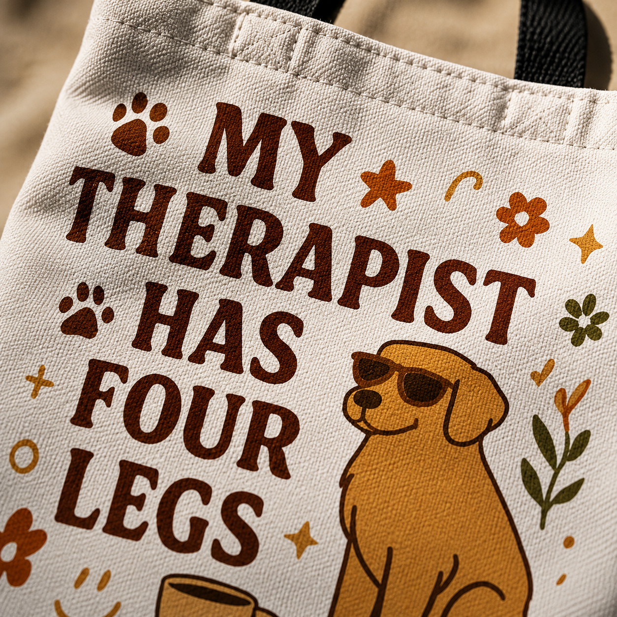 Dog Lover Tote Bag – "My Therapist Has Four Legs" & "Adopt Love Repeat" Canvas Tote