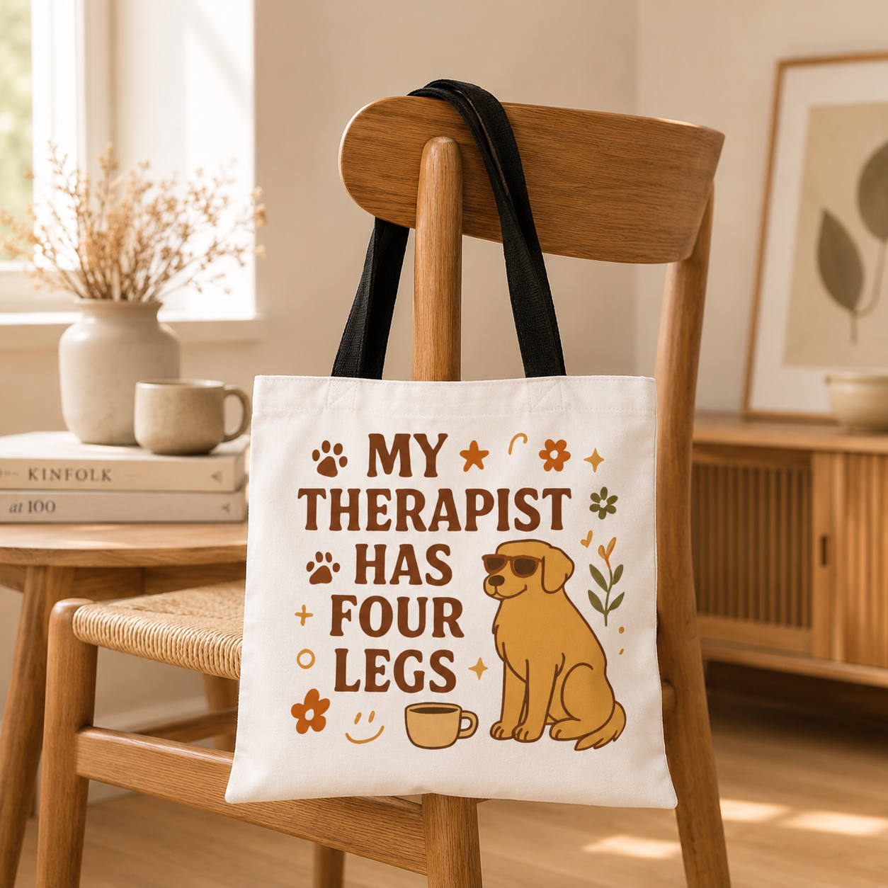Dog Lover Tote Bag – "My Therapist Has Four Legs" & "Adopt Love Repeat" Canvas Tote