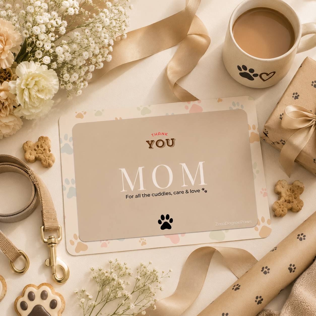 Pet Food Mat — “Thank You Mom” Paw Print Pet Placemat (12x18)