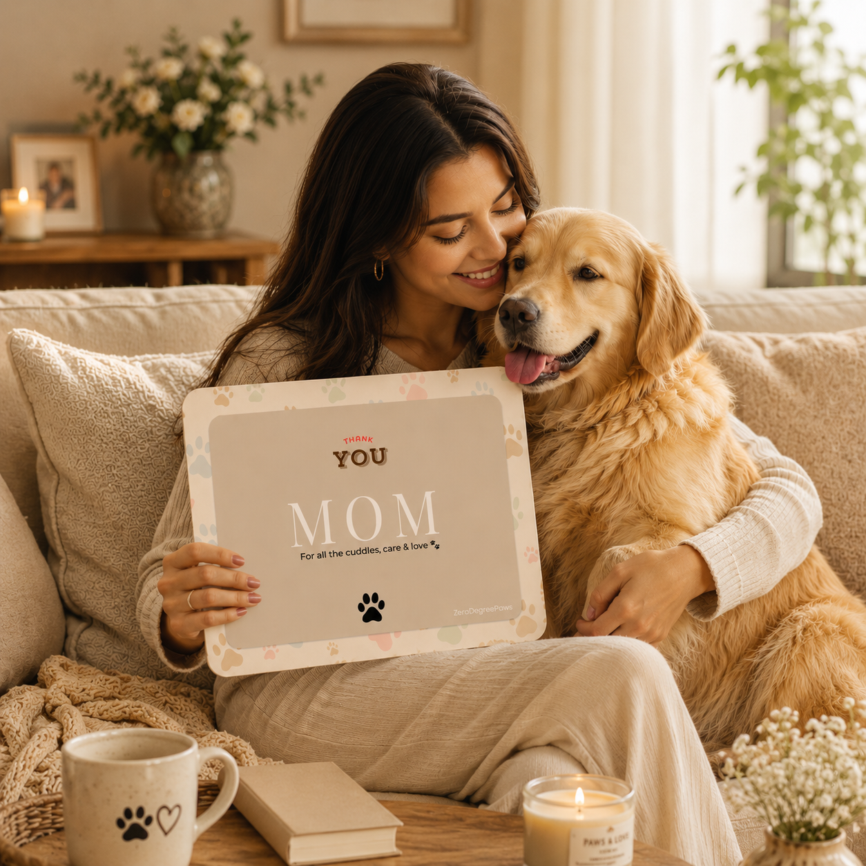 Pet Food Mat — “Thank You Mom” Paw Print Pet Placemat (12x18)