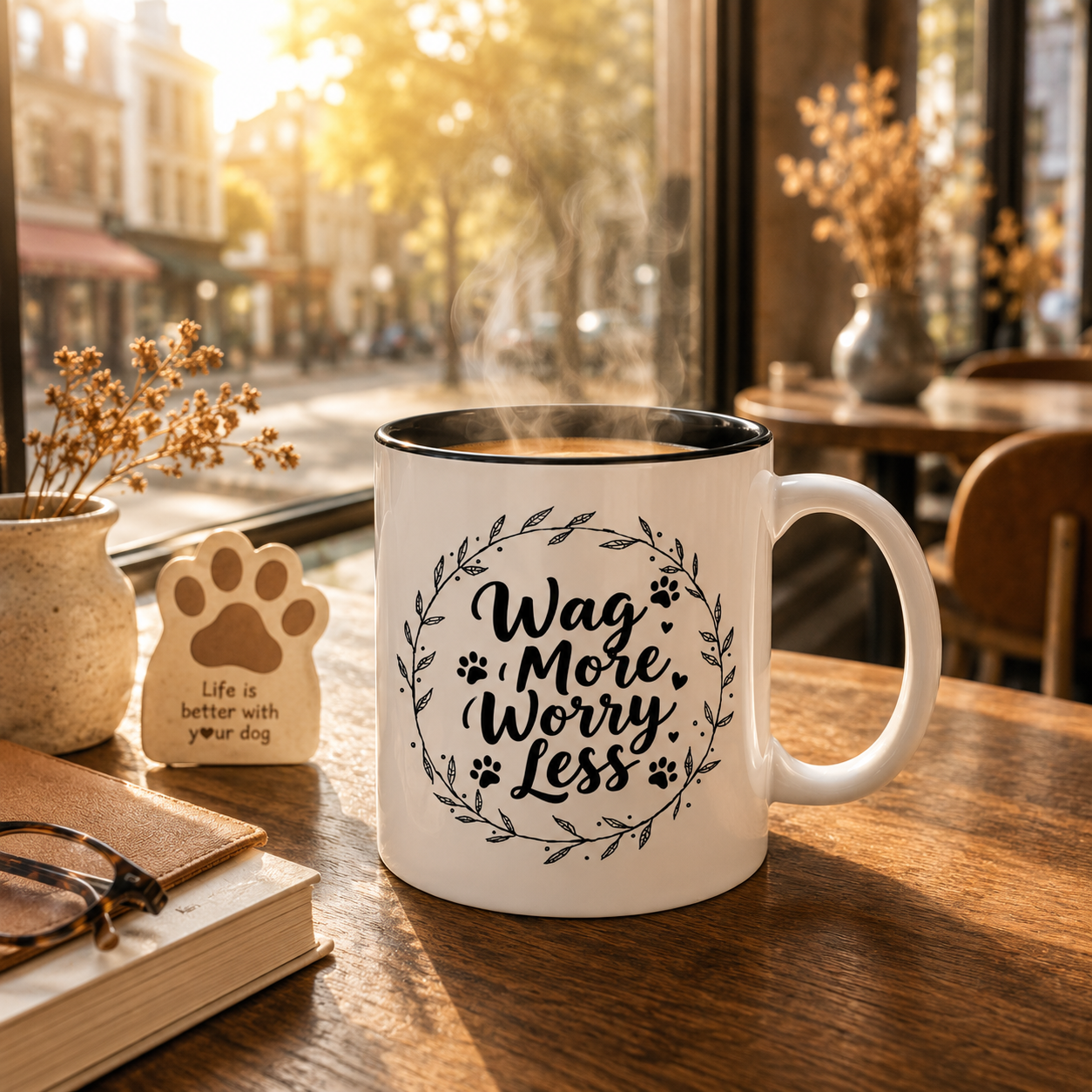 Wag More, Worry Less Dog Lover Coffee Mug — 'Forever Friends' Accent Ceramic Mug (11/15oz)