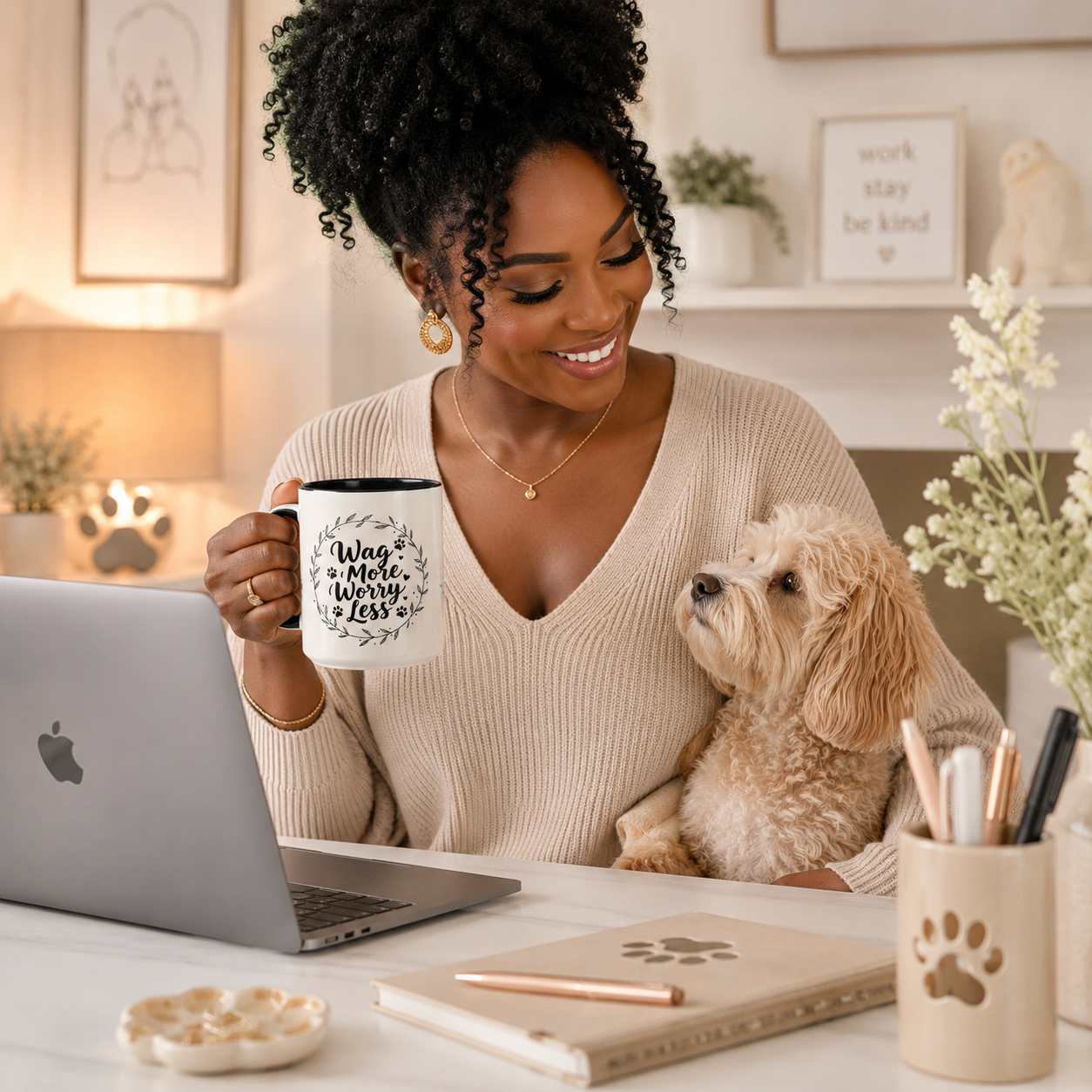 Wag More, Worry Less Dog Lover Coffee Mug — 'Forever Friends' Accent Ceramic Mug (11/15oz)