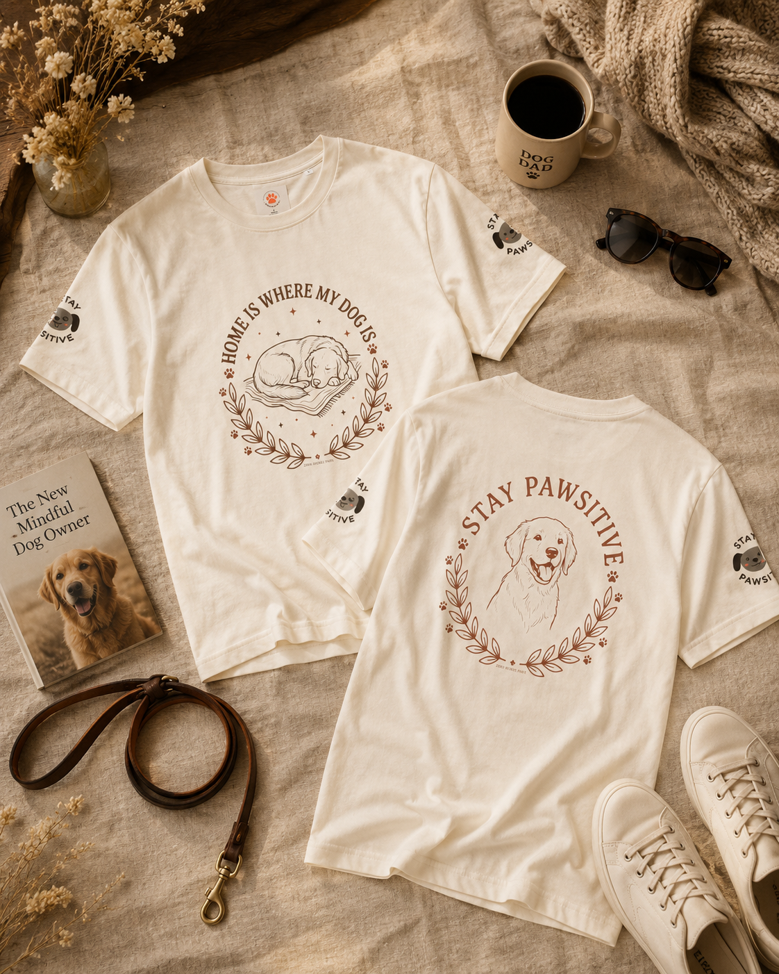 Dog Lover T-Shirt — "Home Is Where My Dog Is" / "Stay Pawsitive"